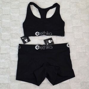 Ethika Modal Sports Bra + Staple Shorts Matching Set Midnight Black Size S BNWT